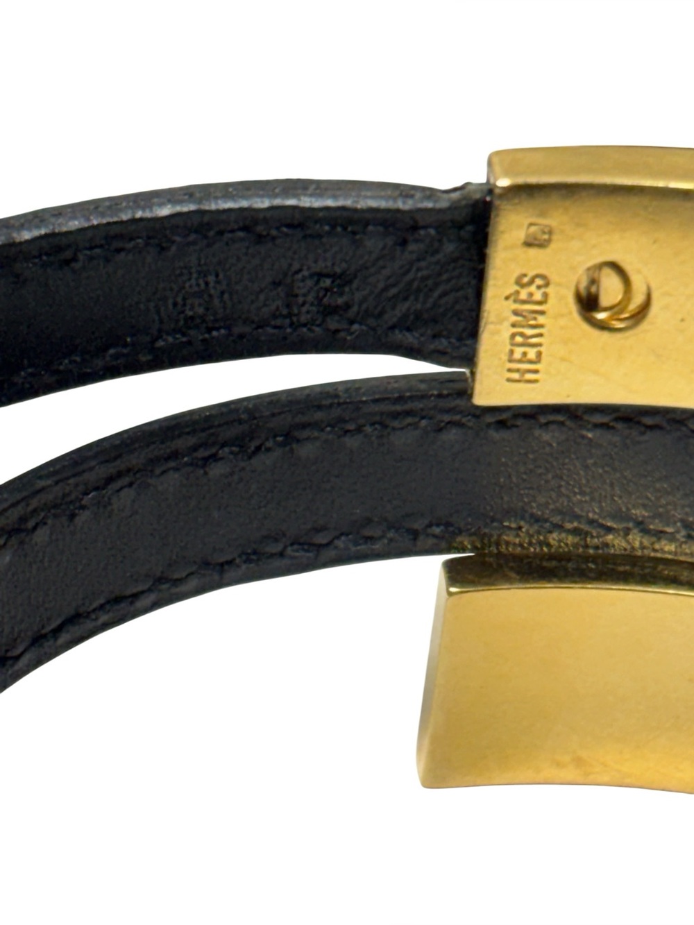 Hermes Pousse Pousse Adjustable Black Leather H Bracelet Gold Hardware - Picture 4 of 4